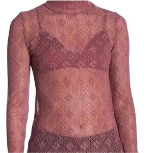 Free People Double Layer Tribeca Sweet Memories Lace Turtleneck Fitted Shirt